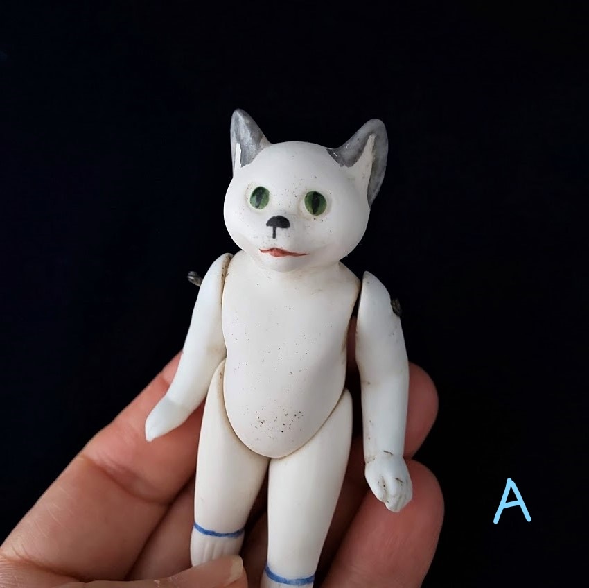 アンティーク 猫 アニマル・ヘッド ドール ミニョネット オールビスク