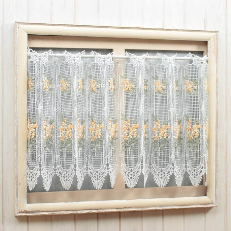 ミモザ柄プリント カフェカーテン 約126×60cm [la mimosa]｜インテリア