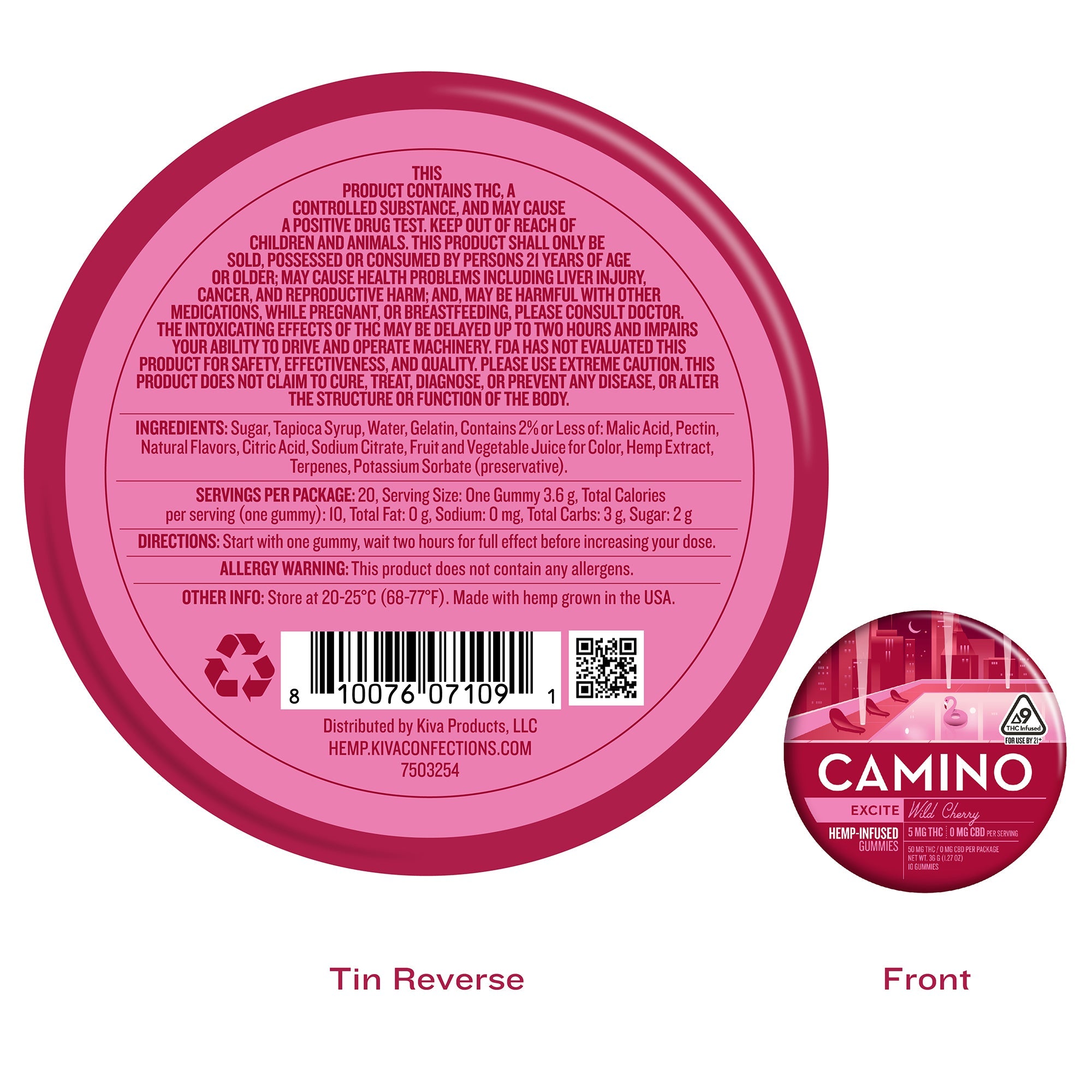Camino Wild Cherry Gummies - 5mg THC | 100mg Tin | Energizing
