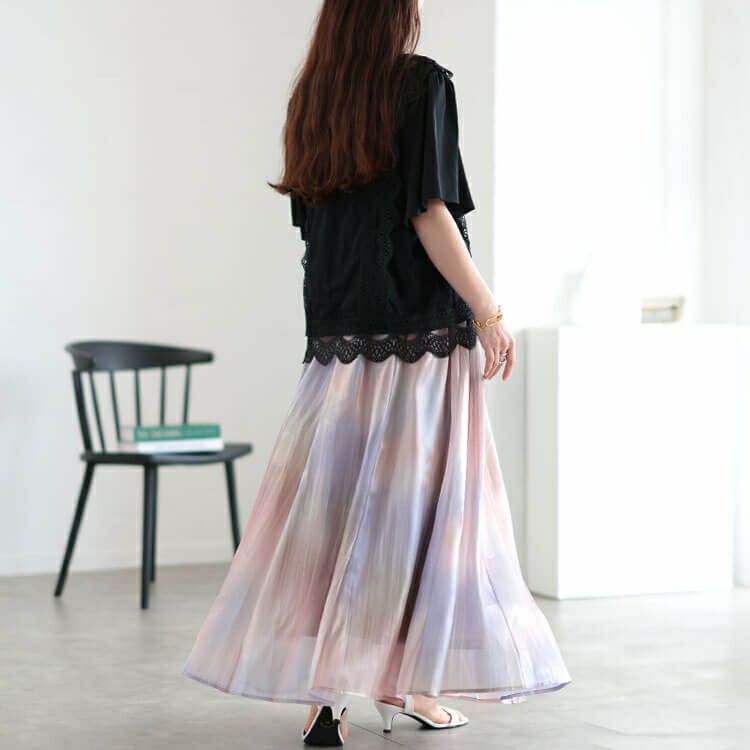大きいサイズ レディース オーロラオーガンジーフレアスカート sfe