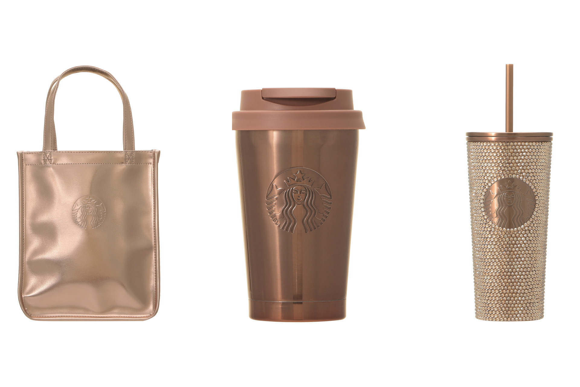 スタバ「ホリデーグッズ第2弾」メタリック・ゴールドの“バッグ/ボトル