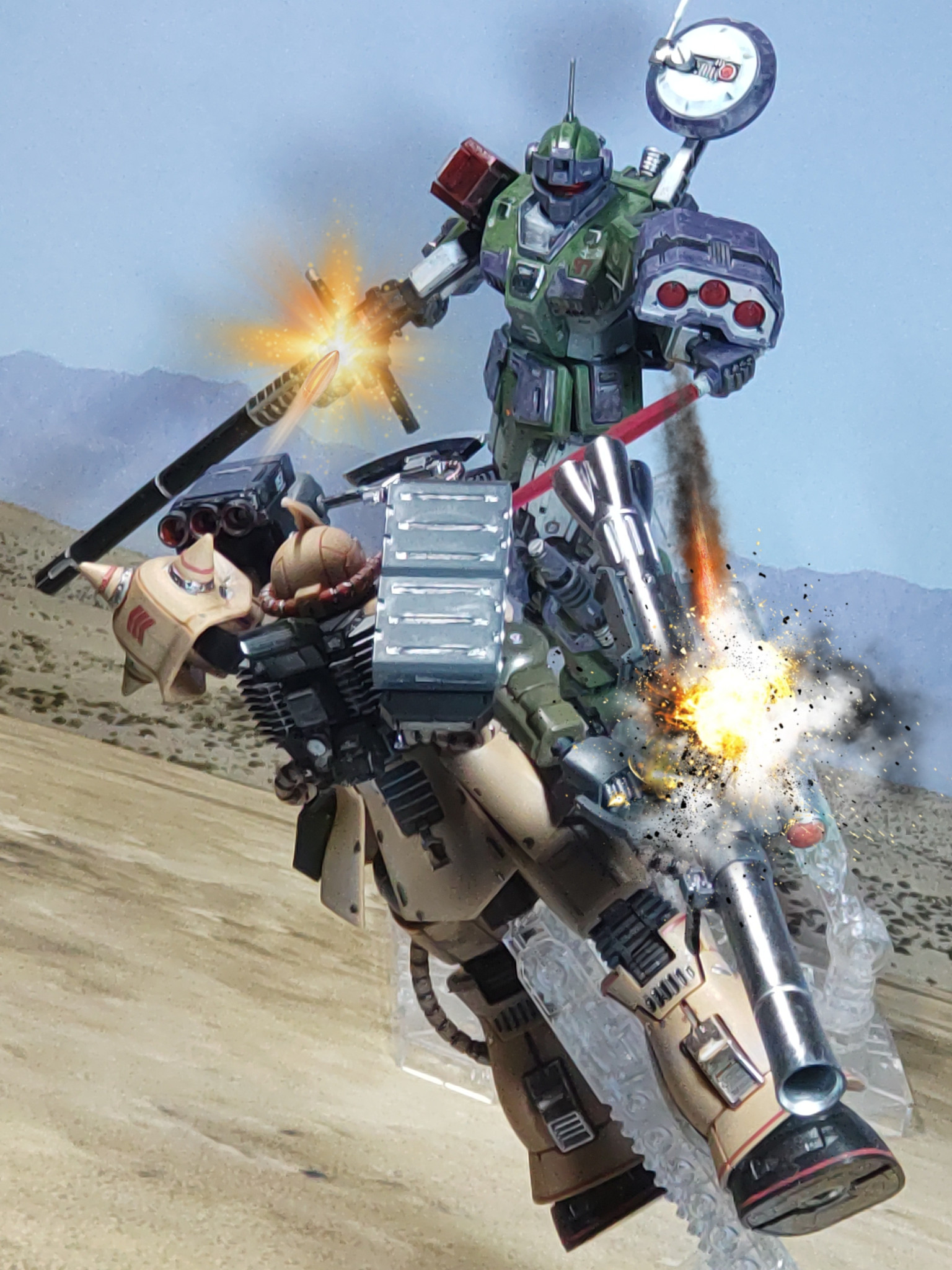 第一戦！ザク・デザートタイプvsジム・スナイパーカスタム｜タンクロー