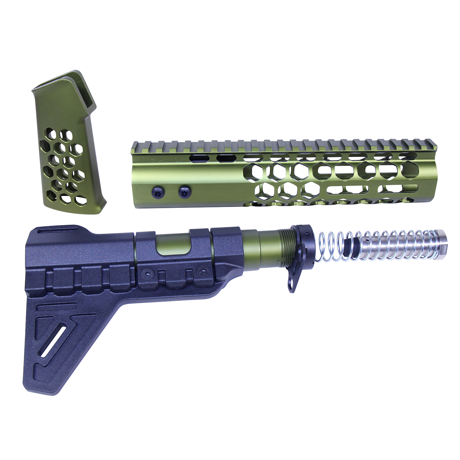 AR-15 Honeycomb Pistol Furniture Set with Anodized Green Finish