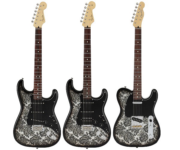 エレキギター】-Fender-ブラックペイズリー柄がカッコイイ！Made in