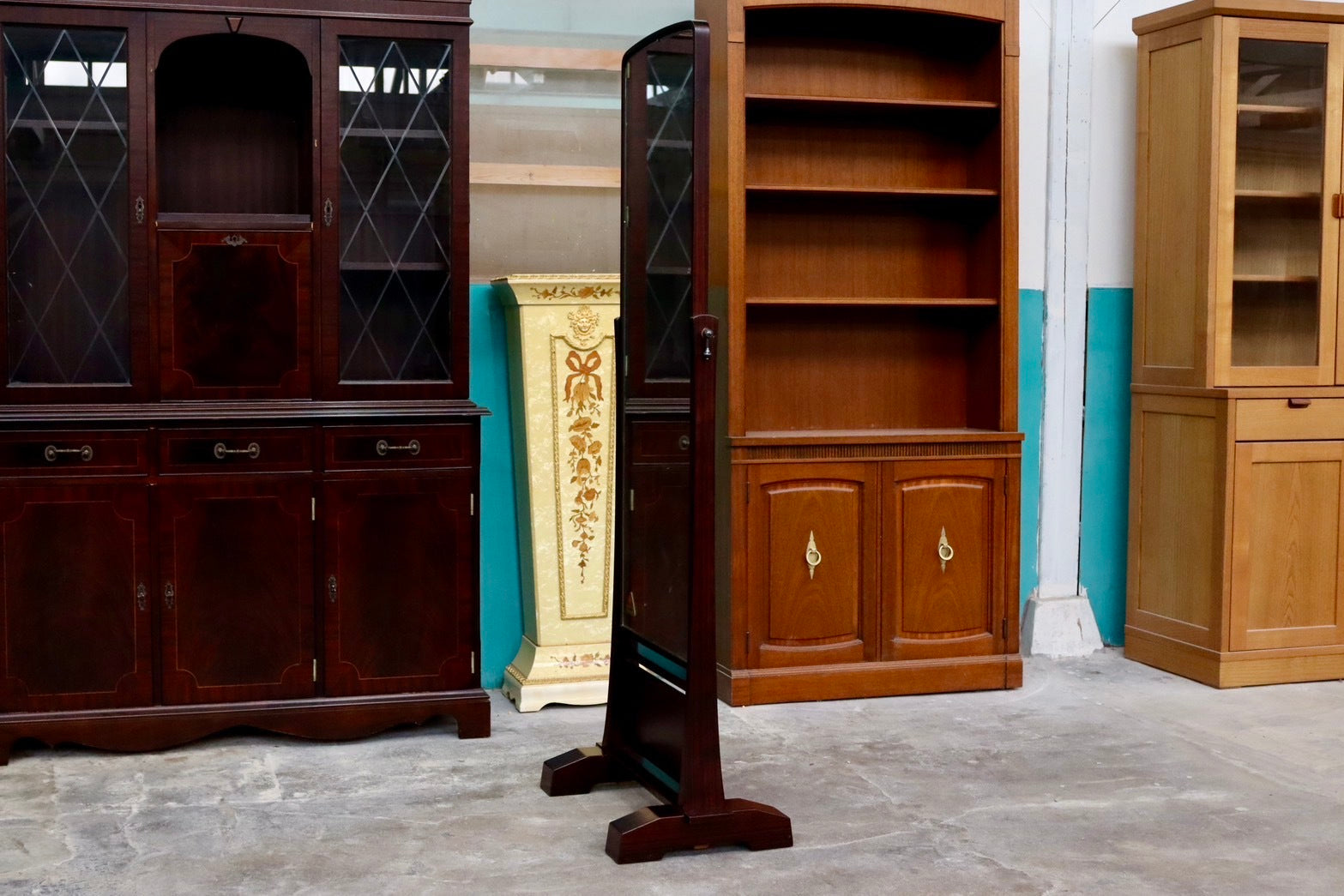 GMIH117○スタンドミラー 全身鏡 ミラー 姿見 鏡 木製フレーム レトロ