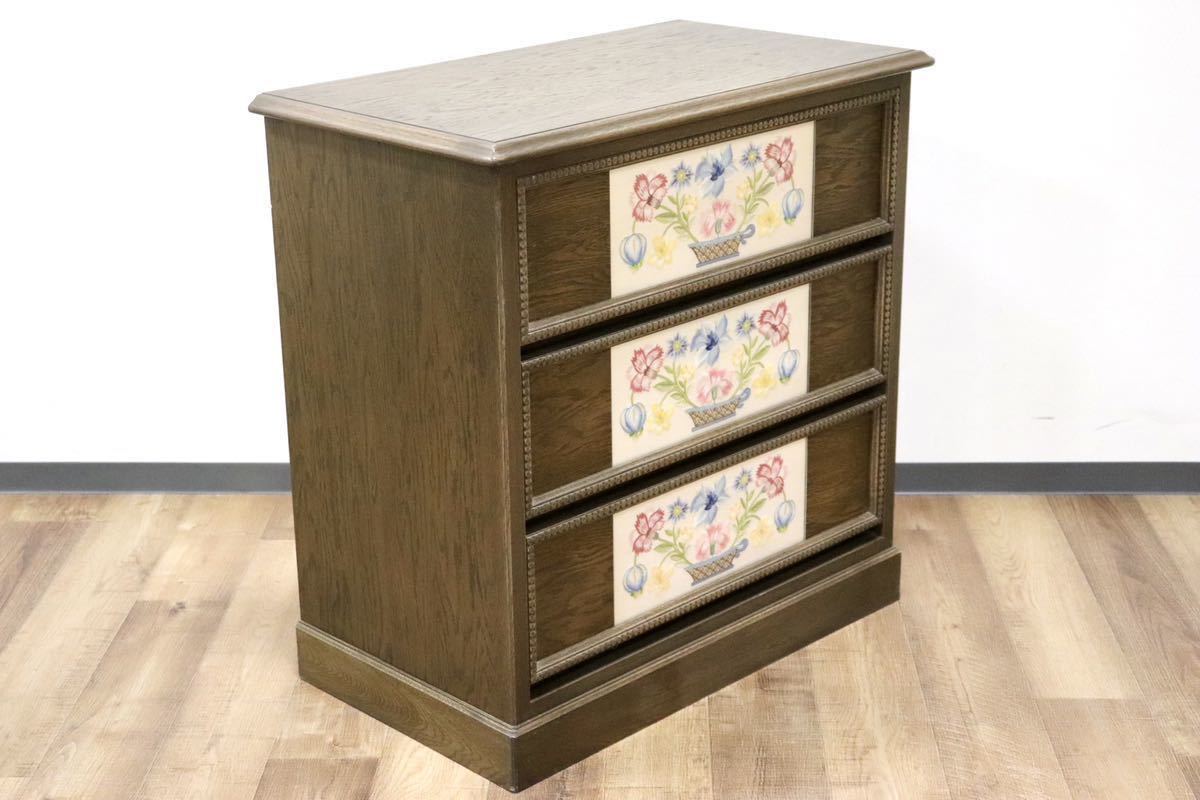 GMGK183A○神戸家具 洋家具 伊藤家具 3段チェスト 整理タンス 彫刻