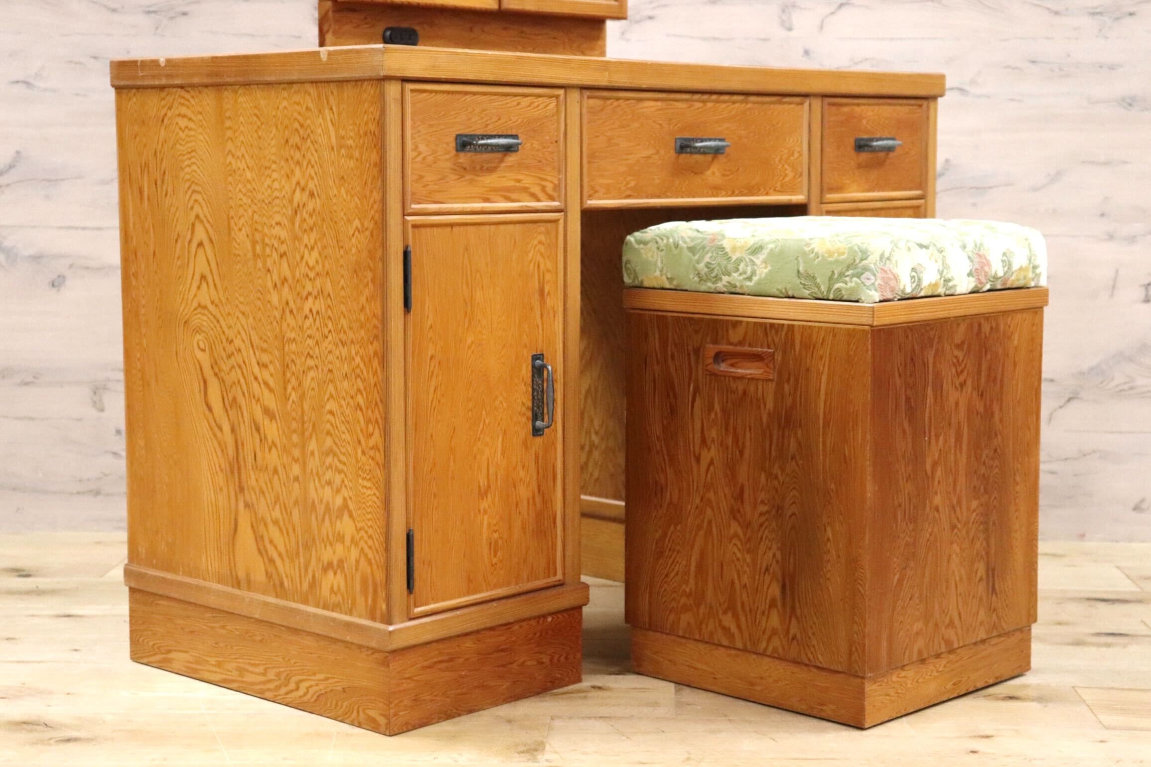 GMHH219○世界遺産屋久杉 ドレッサー 三面鏡 鏡台 化粧台 スツール