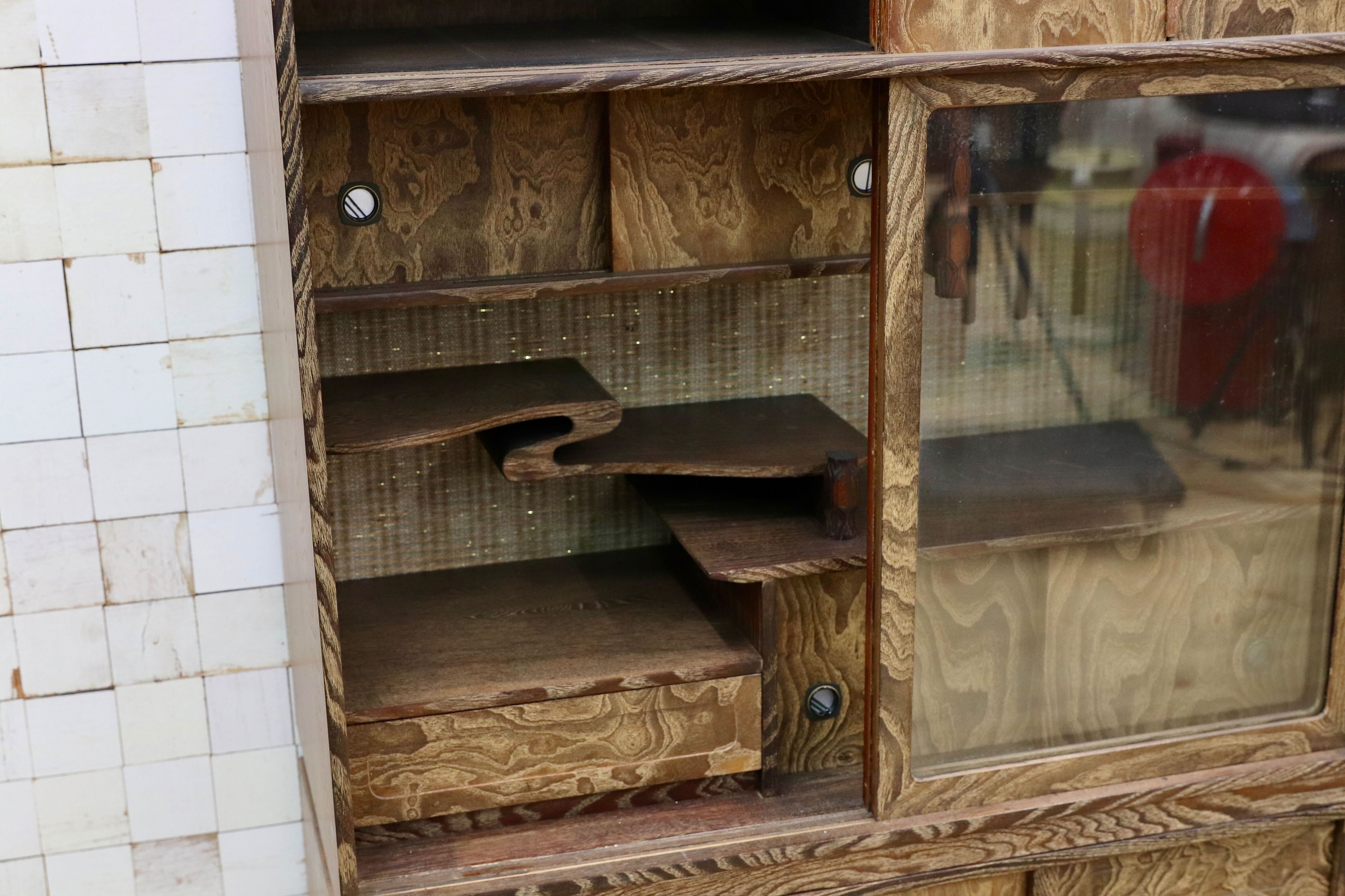 GMHO63○昭和レトロ 桑の木 茶箪笥 茶棚 飾り棚 キャビネット 和室