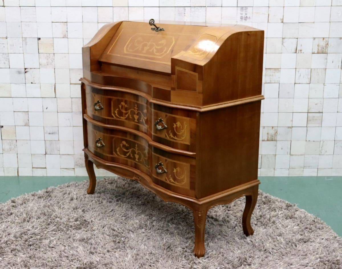 H110K64 イタリア製 象嵌細工 ライティングビューロー 鍵付き