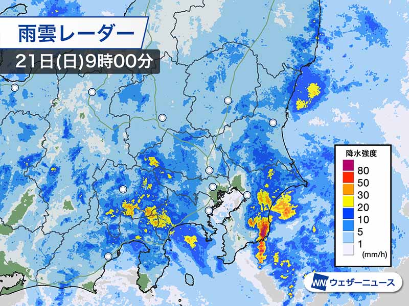 千葉・鴨川で1時間に33mmの激しい雨 関東は午前中、土砂降りの雨に