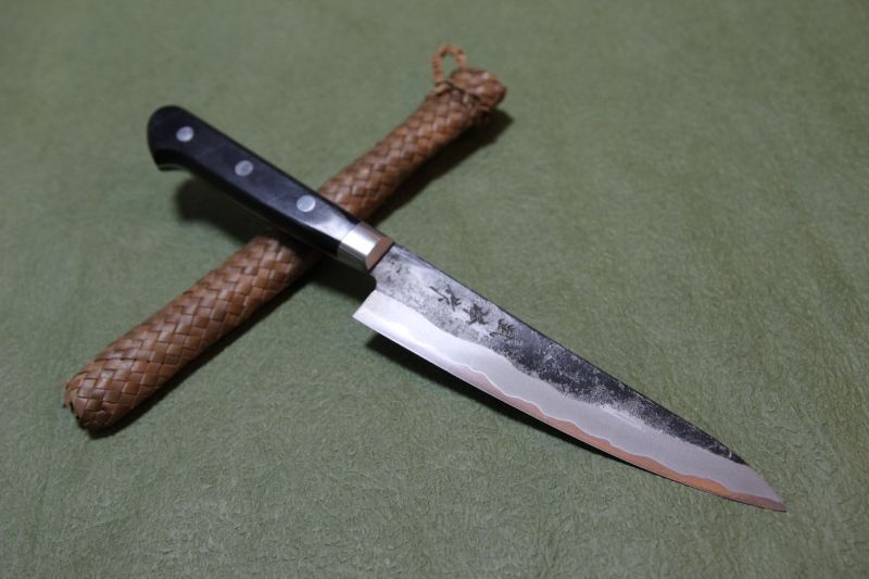 名工 邑田武峰 武峰作 黒打ち青紙1号 ペティ135mm ステン口金付