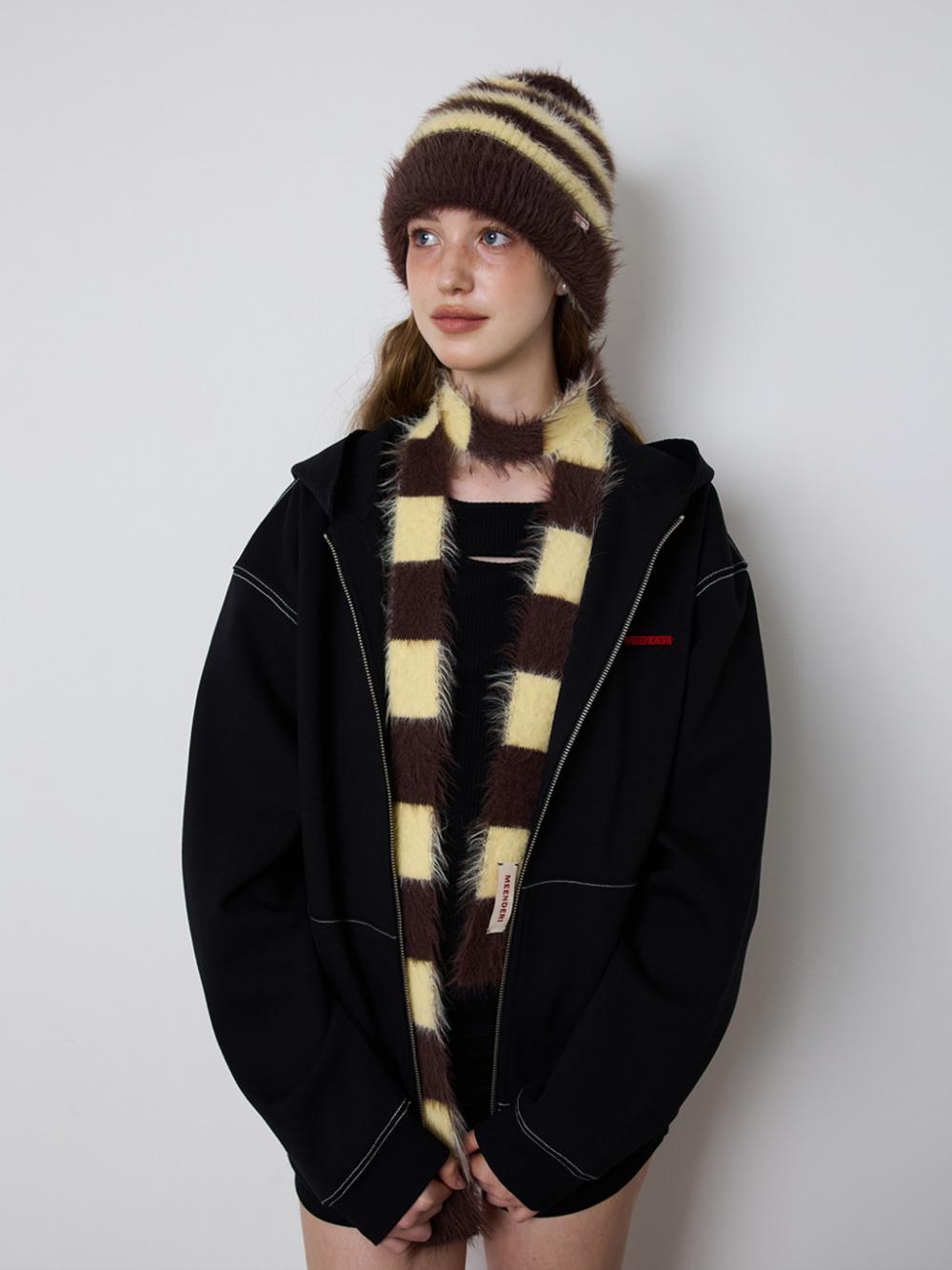 ミックスストライプニットマフラー - イエローブラウン-韓国ブランド