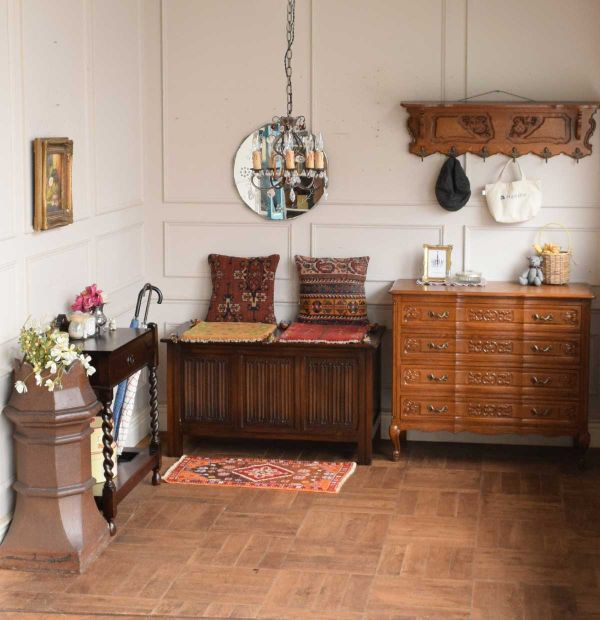 フランスのウォールシェルフ、オーク材のおしゃれなアンティークの壁