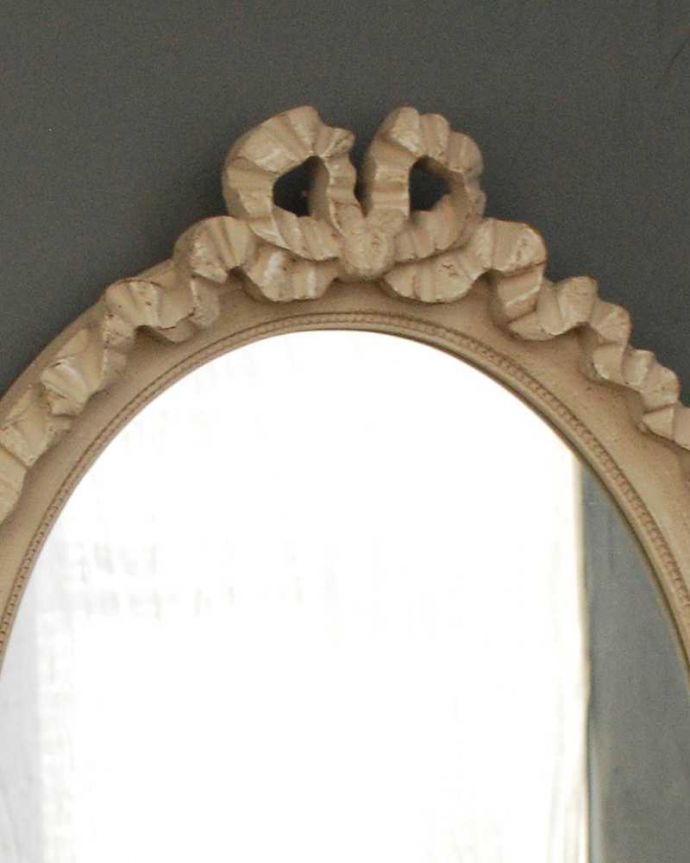 リボンが可愛いフランスのアンティーク風のオーバルミラー（ラフィネ