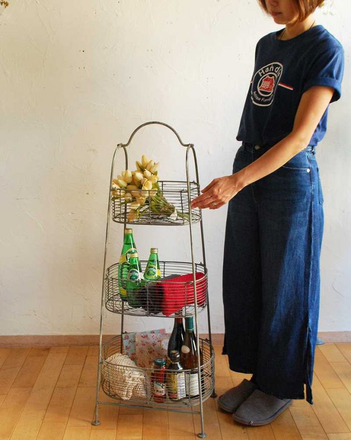 フランス雑貨 コントワール・ド・ファミーユのワイヤー3段バスケット