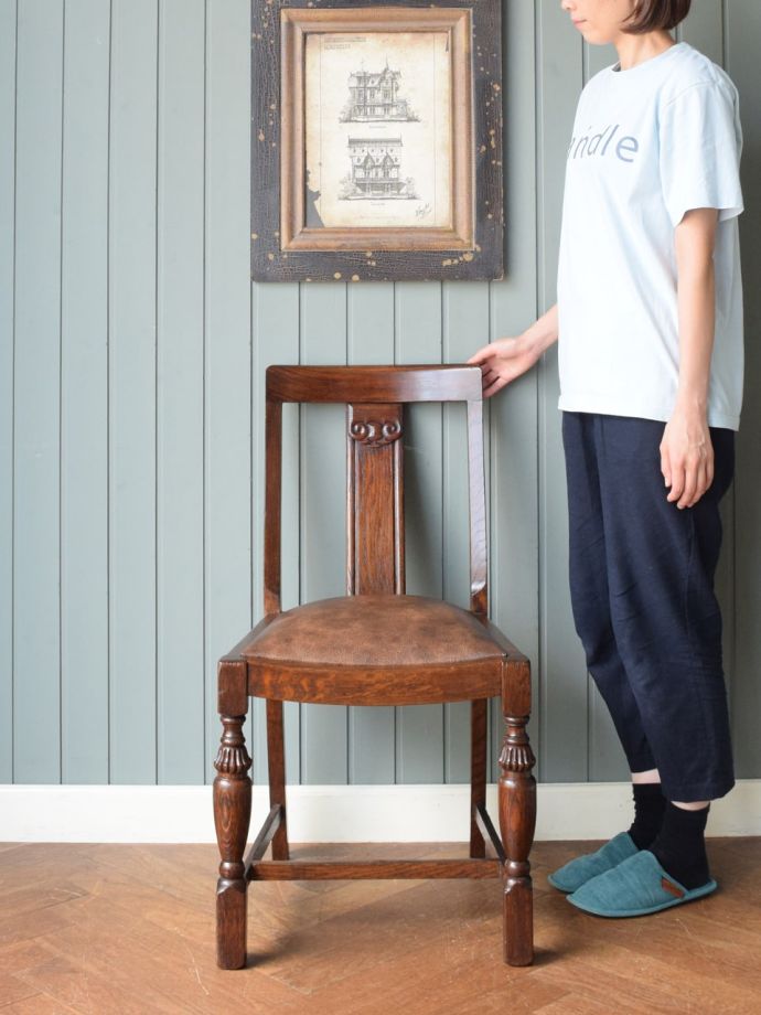 英国のバルボスレッグのダイニングチェア、アンティークのオークチェア