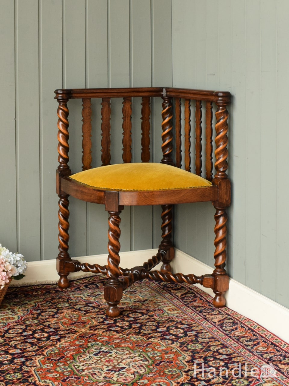 布張りのアンティークチェア、マホガニー材のダイニングチェア(j-542-c