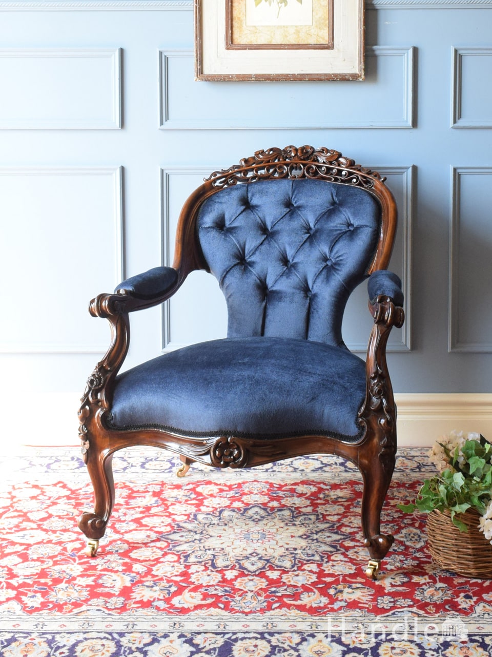 アンティークのパーソナルチェア、マホガニー材の優雅なアームチェア(q