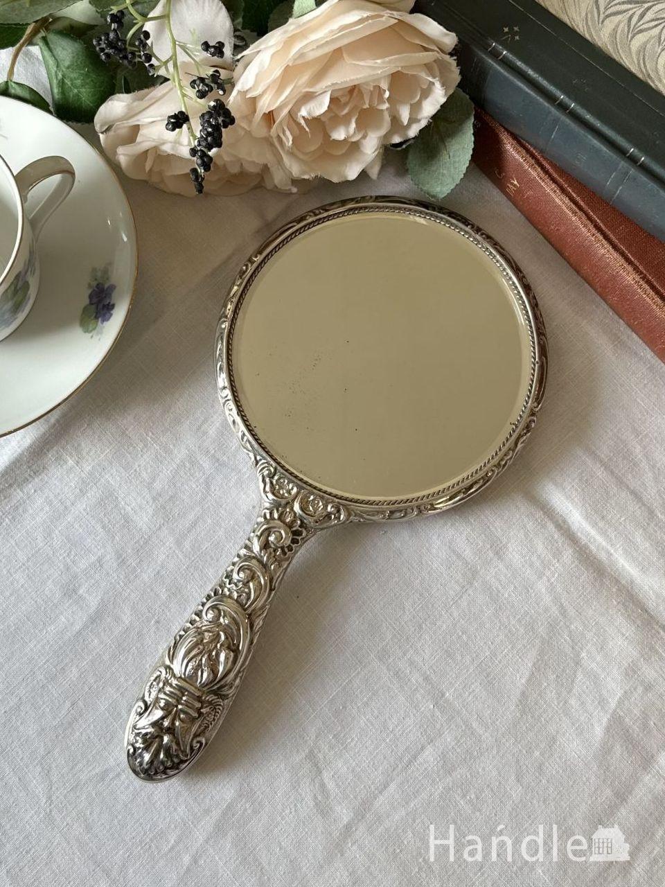 八角形のおしゃれなアンティーク壁掛け鏡、英国アンティークの