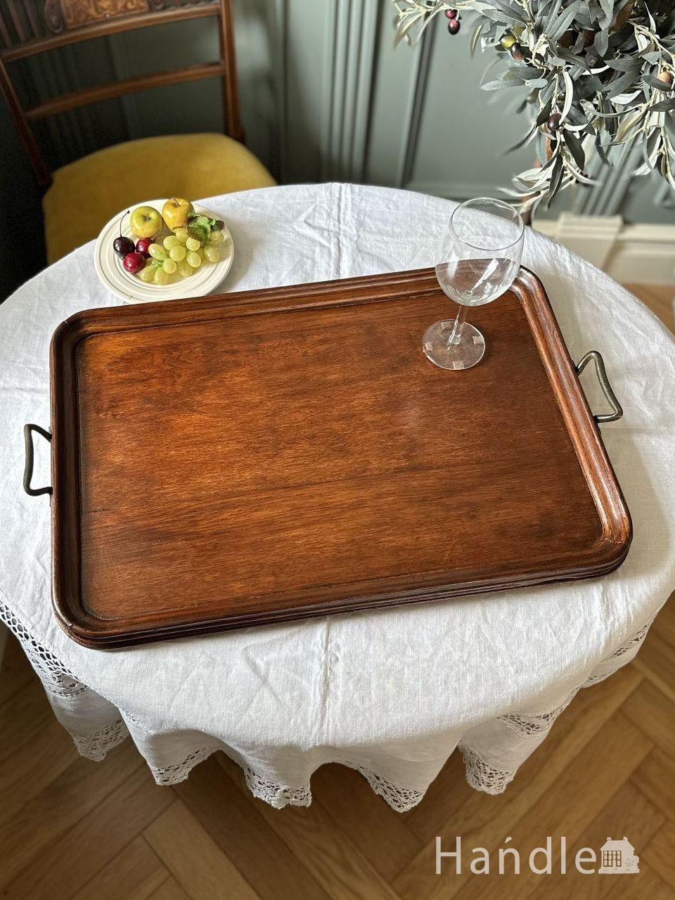 英国アンティークのオーク材のトレイ、たっぷりサイズのアフタヌーン