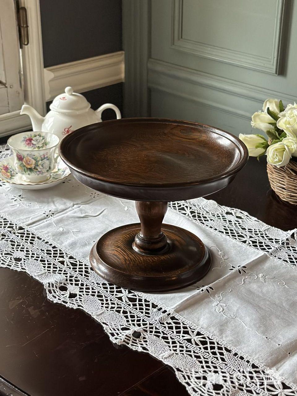 英国アンティークのおしゃれな器、オーク材のコンポート(k-5477-z