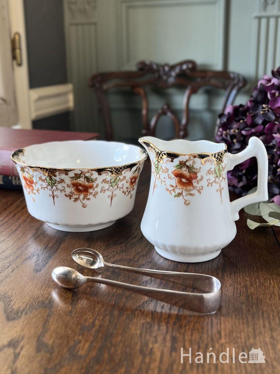 英国アンティークのミルクピッチャーとシュガーボウル、WELLINGTON