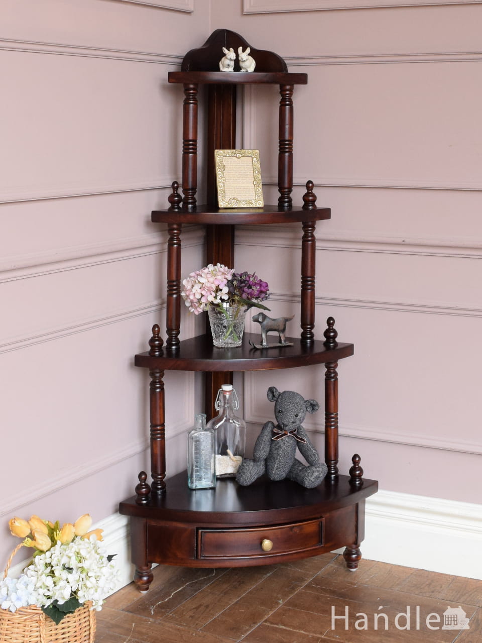 イギリスから届いたマホガニー材の書斎机、優雅な猫脚のアンティーク風