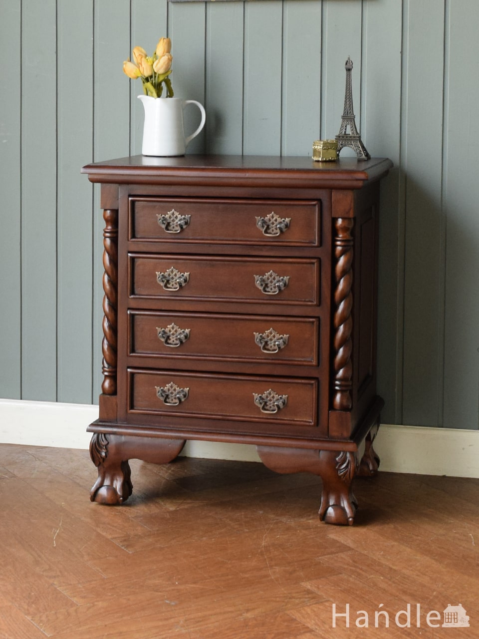 英国アンティーク調のおしゃれなチェスト、クロウ＆ボールの4段ミニ