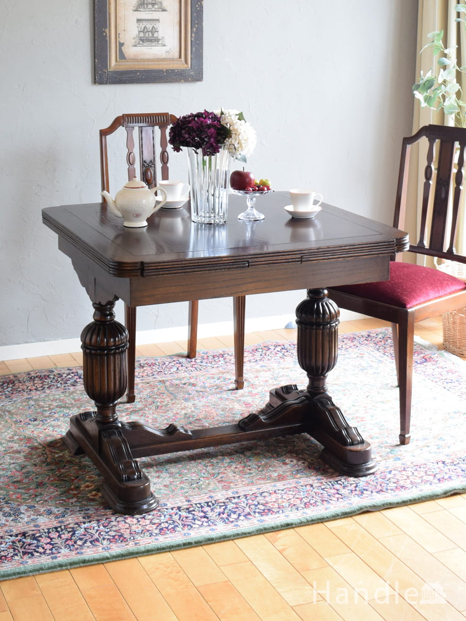 シンプルなアンティーク家具、6〜8人掛けのダイニングテーブル(h-001