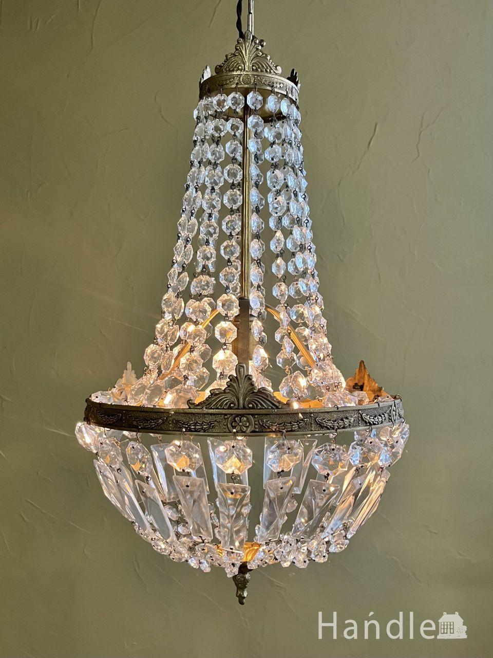 ゴージャスな真鍮製アンティークシャンデリア（E17シャンデリア球付