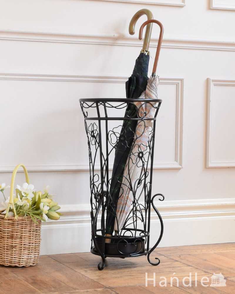 アンティーク風の傘立て(ラウンド・ブラック)(y-347-f)｜アンティーク風