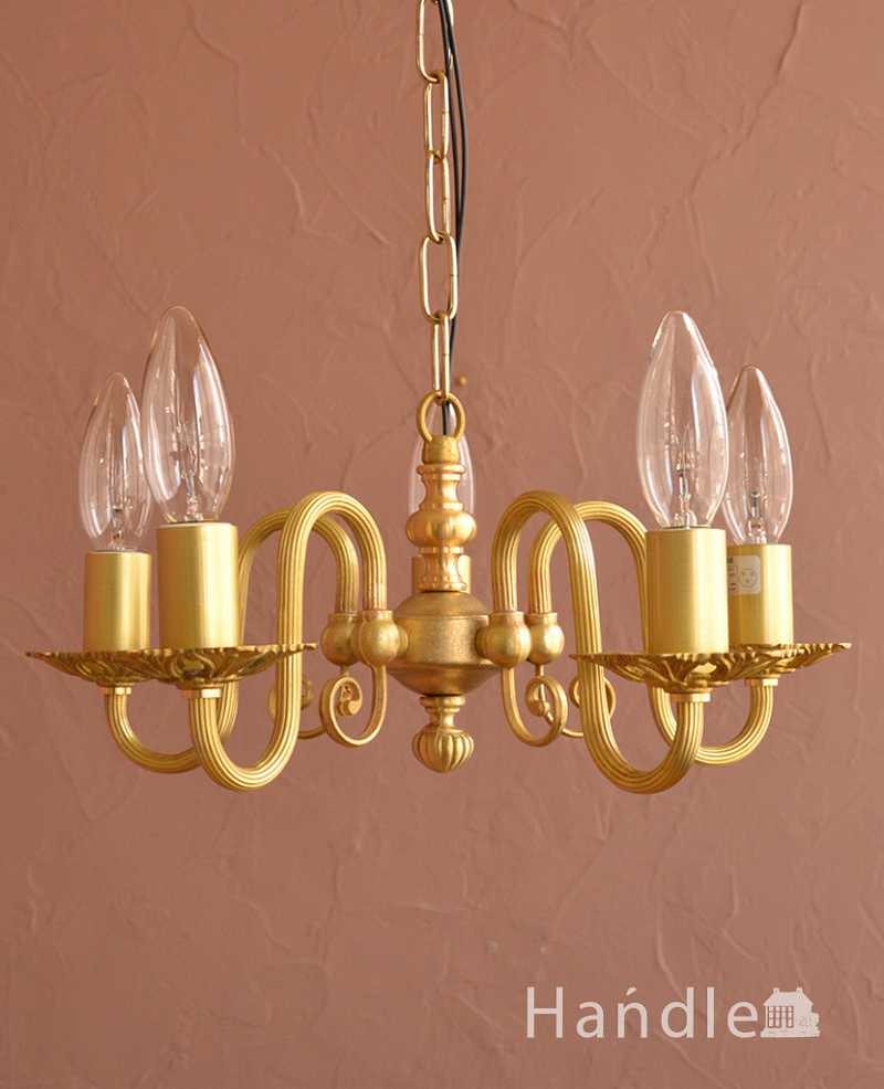 アンティーク風の真鍮製シャンデリア（5灯・電球なし）(cr-515-g