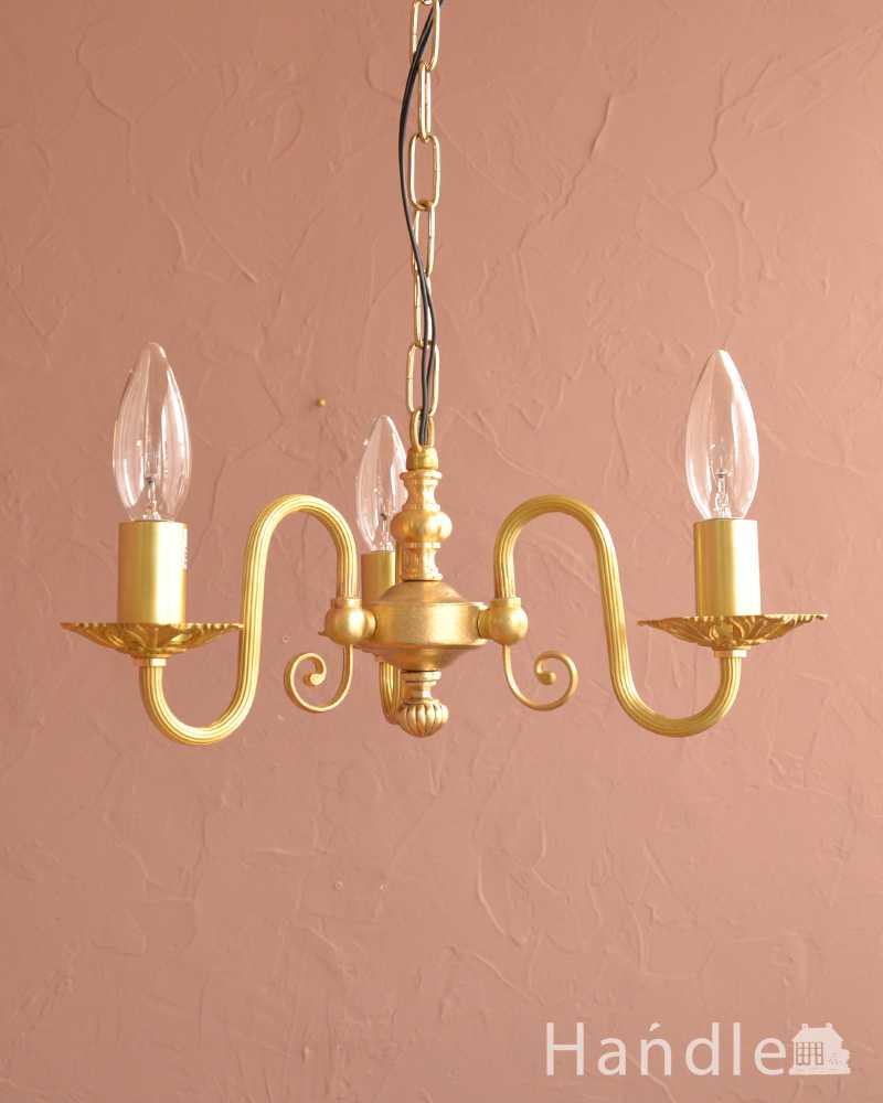 アンティーク風の真鍮製シャンデリア（3灯・電球なし）(cr-513-g