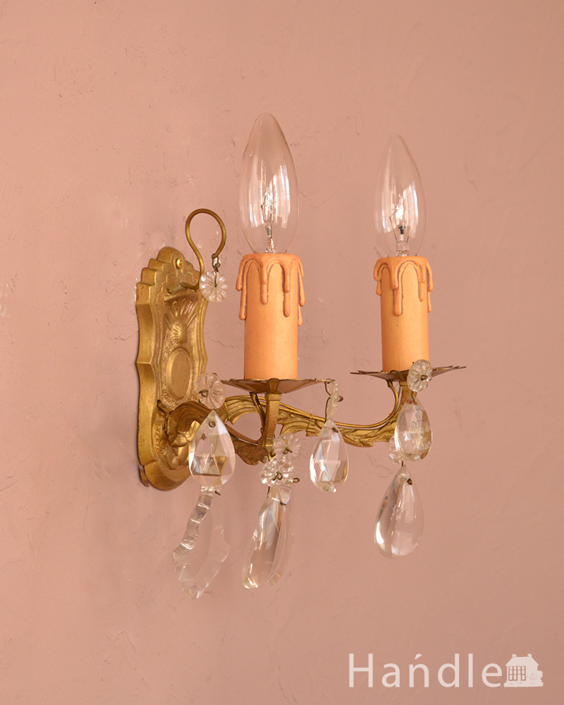 フランスのアンティーク壁付け照明、ガラスのシャンデリア（E17