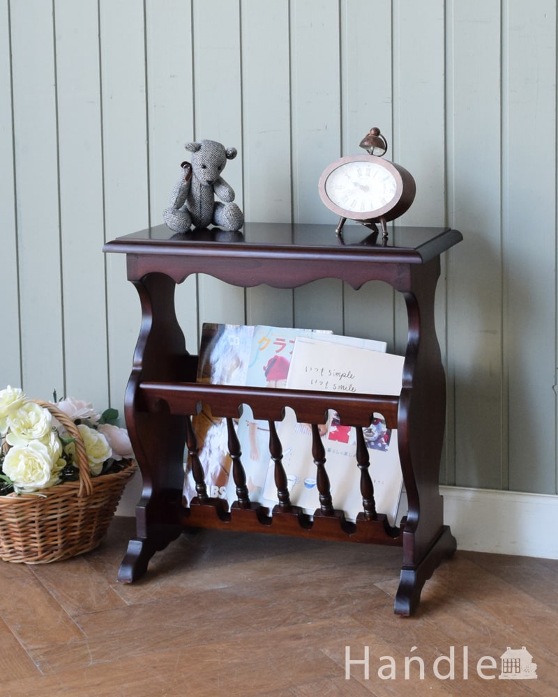 アンティーク風の家具、天板付きのマホガニー材のマガジンラック(y-393