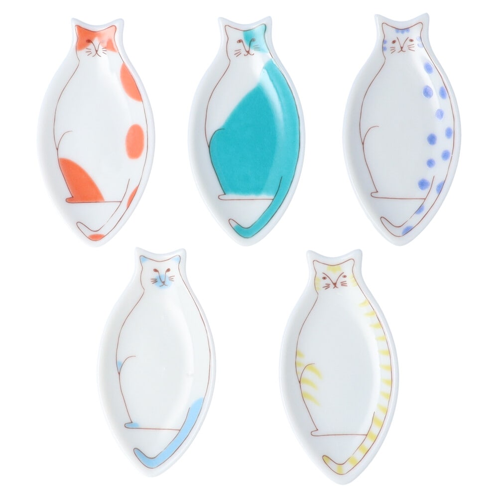 九谷焼 ハレクタニ ネコはしおき豆皿5枚セット: TORIYOSE | HANEDA
