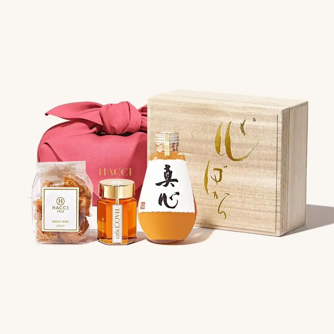 予約】桐箱ドリンクセット（はちみつ飲料、はちみつ、ラスク）｜HACCI