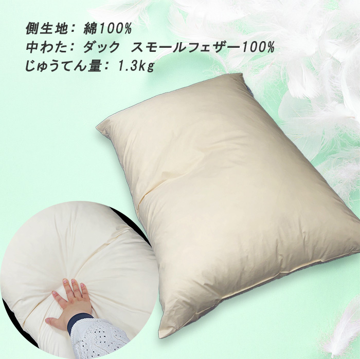 羽根枕 クッション ダック 50×70cm 大きめ Lサイズ スモールフェザー