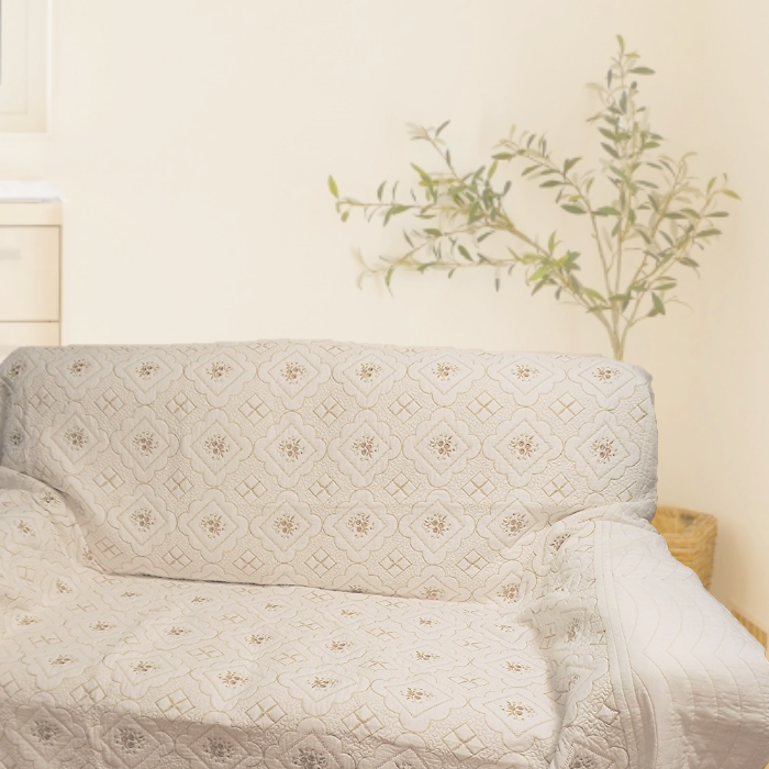 マルチカバー 200×200cm【ホワイトキルト】 花柄 刺繍 キルト カバー