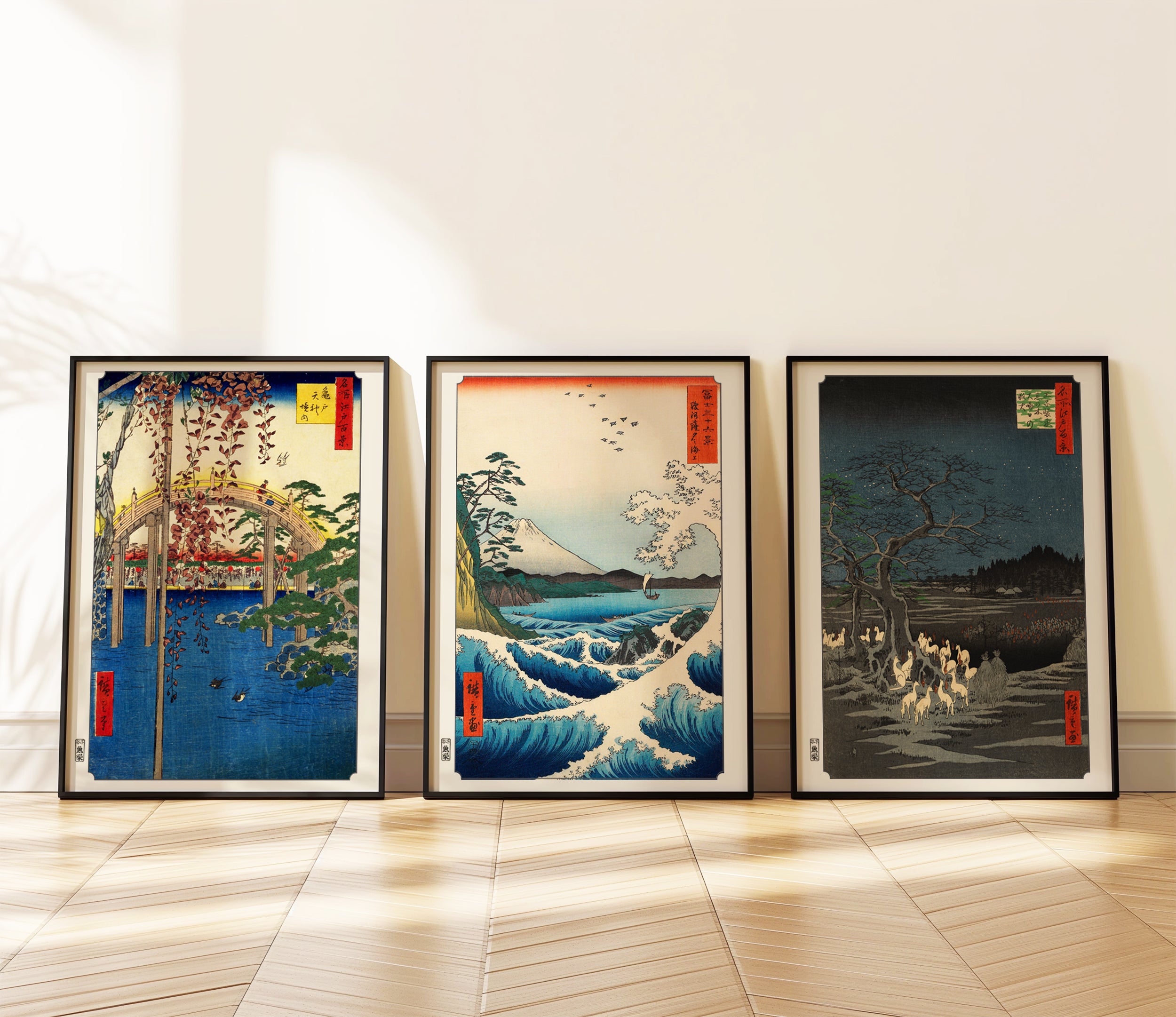 3枚セット 8種より A3 / 歌川広重 日本製 木版画複製 絵画 浮世絵