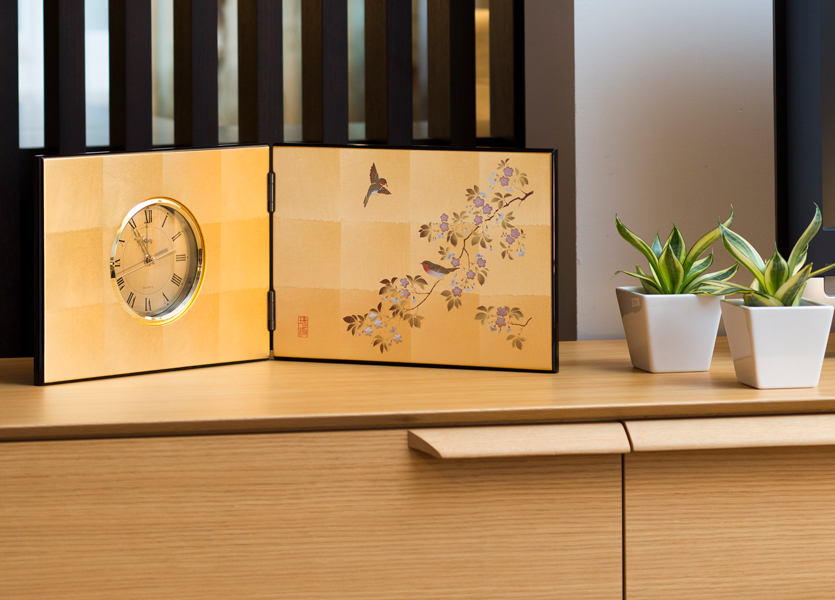 箔一 hakuichi 金箔 金沢箔 金沢 工芸品 花見鳥 屏風時計