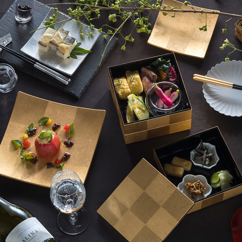 箔一 hakuichi 金箔 金沢箔 金沢 工芸品 市松 スクエアプレート(L)(銀)