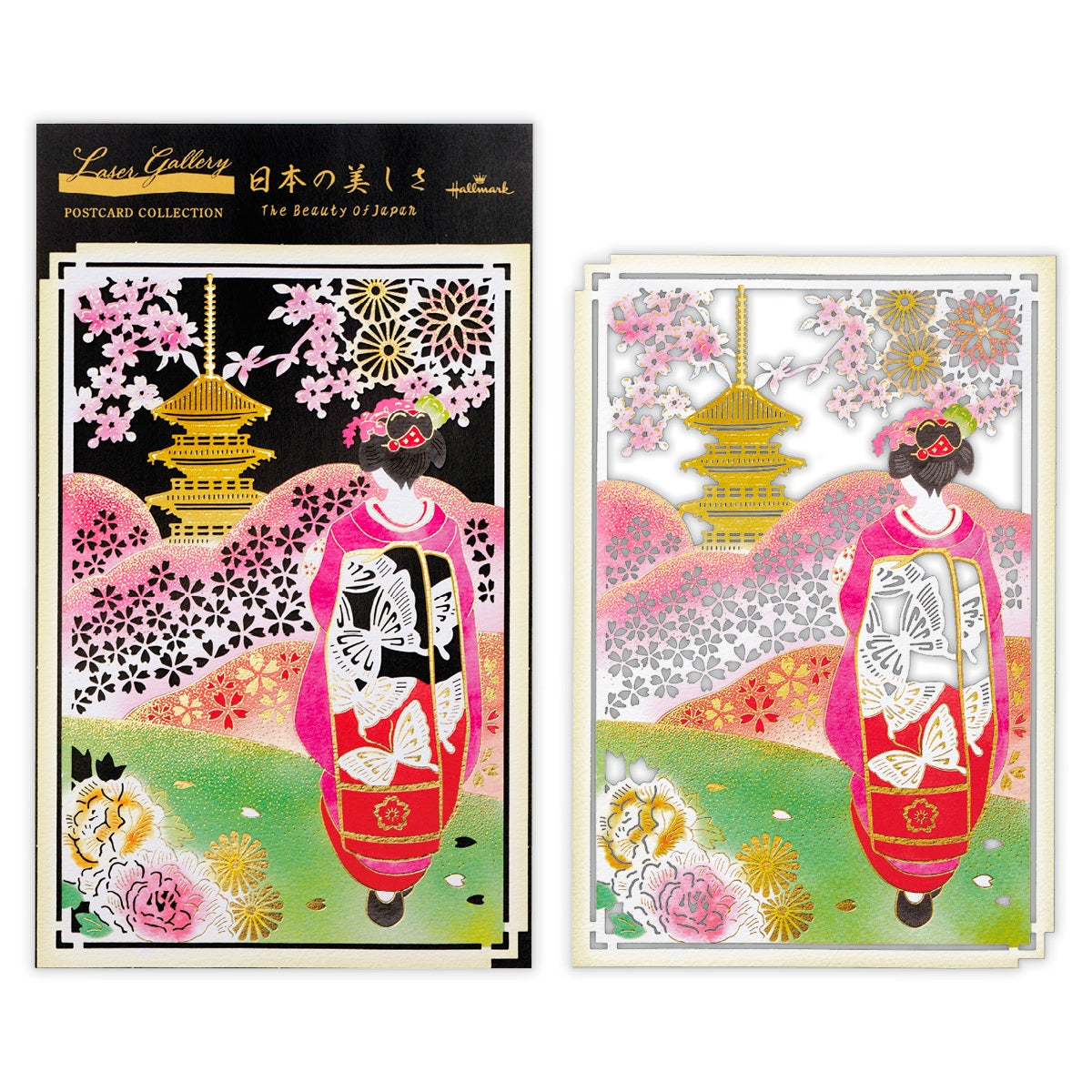 日本の美しさ 塔と桜景色【ポストカード／1柄1枚入り／レーザー