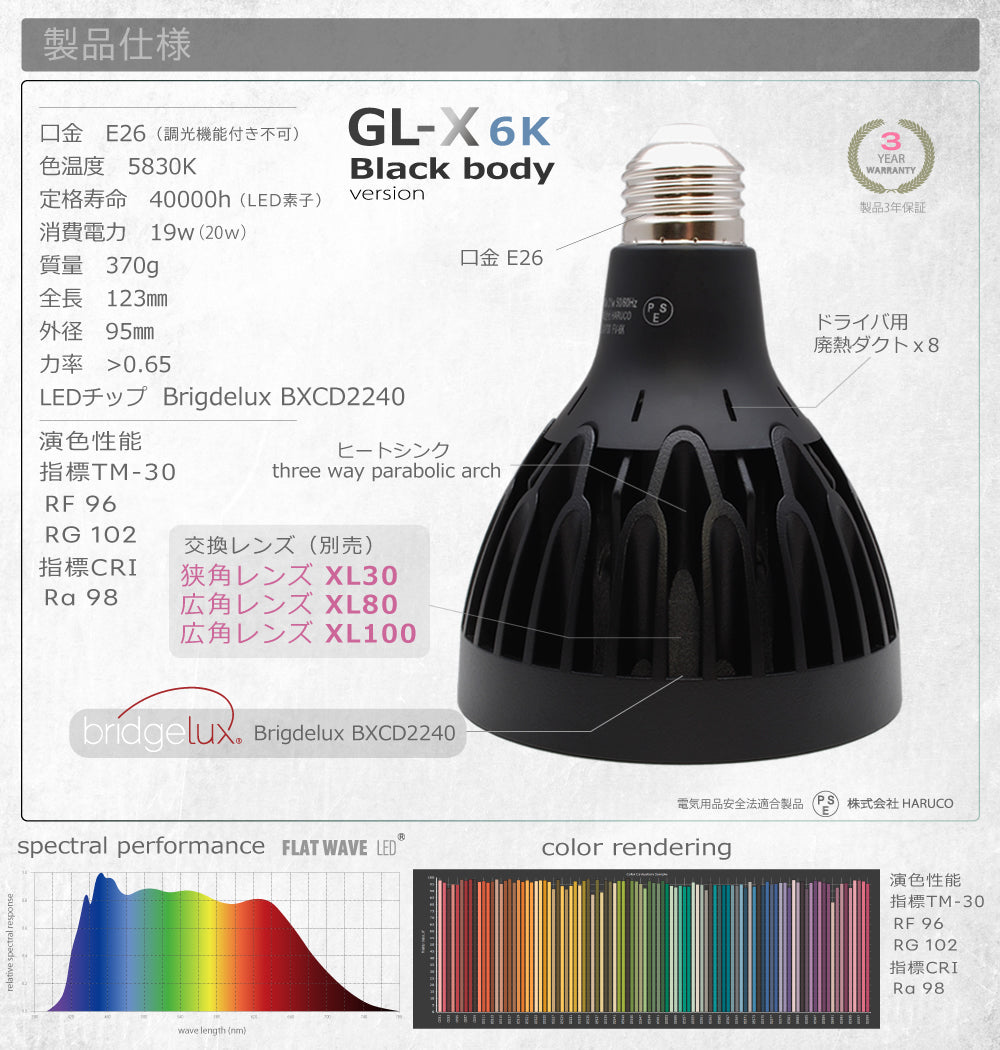 HaruDesign 植物育成ライト GL-X 6K FtW ブラックボディ 白色系