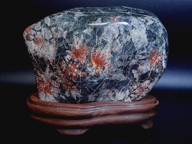 ◇天然石！岐阜県産／貴重！瑪瑙質菊花石－台座付きNo,75◇ - 鑑賞石の