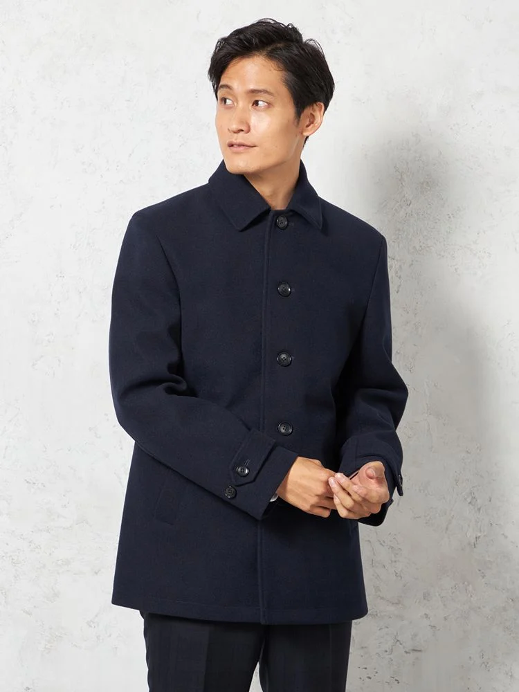 ネイビー 【防風】メルトンショートステンコート ストレッチ 無地 nero