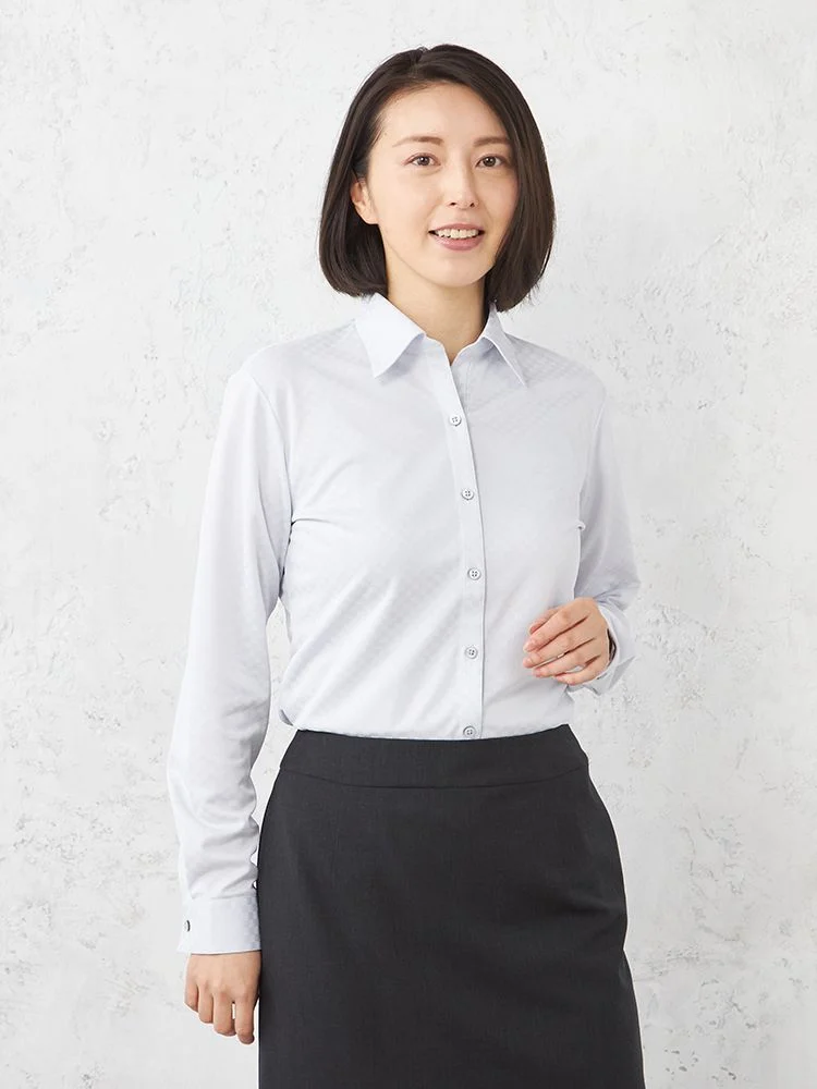 完全ノーアイロン】アイシャツ 長袖 ブラウス スキッパー チェック i