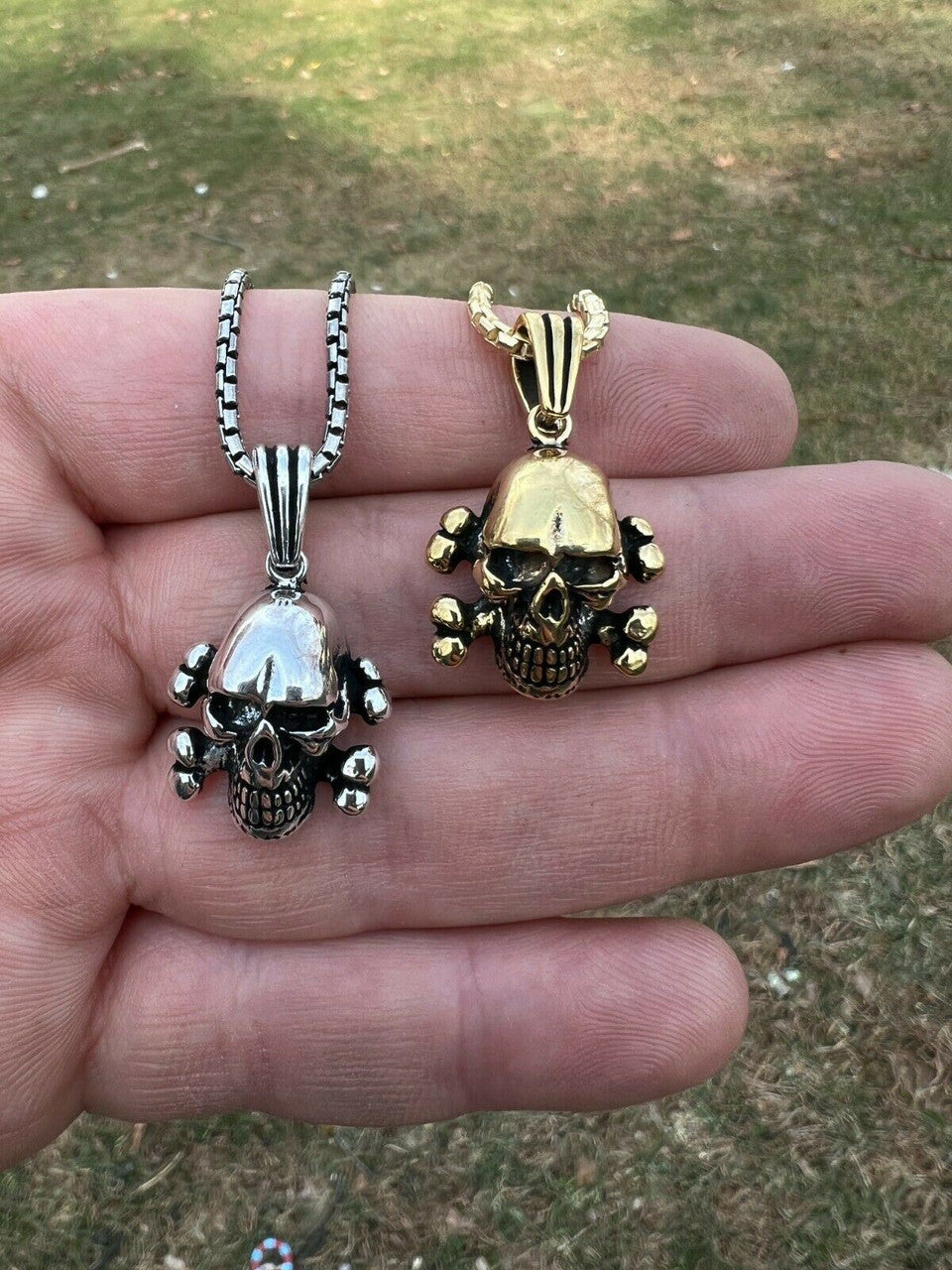 Real Solid 925 Silver Goth Skull & Cross Bones Death Pendant