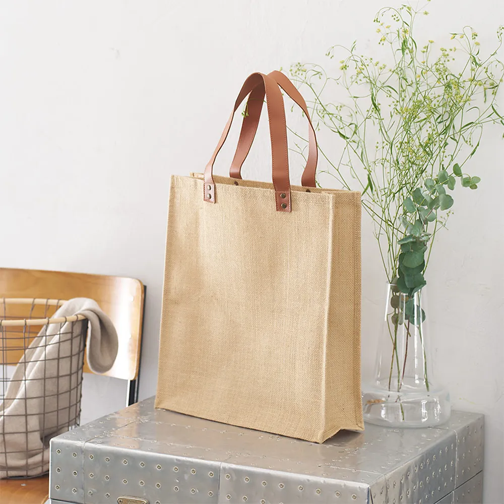 ジュートレザースタイルハンドルトート ナチュラルベージュ【販促花子