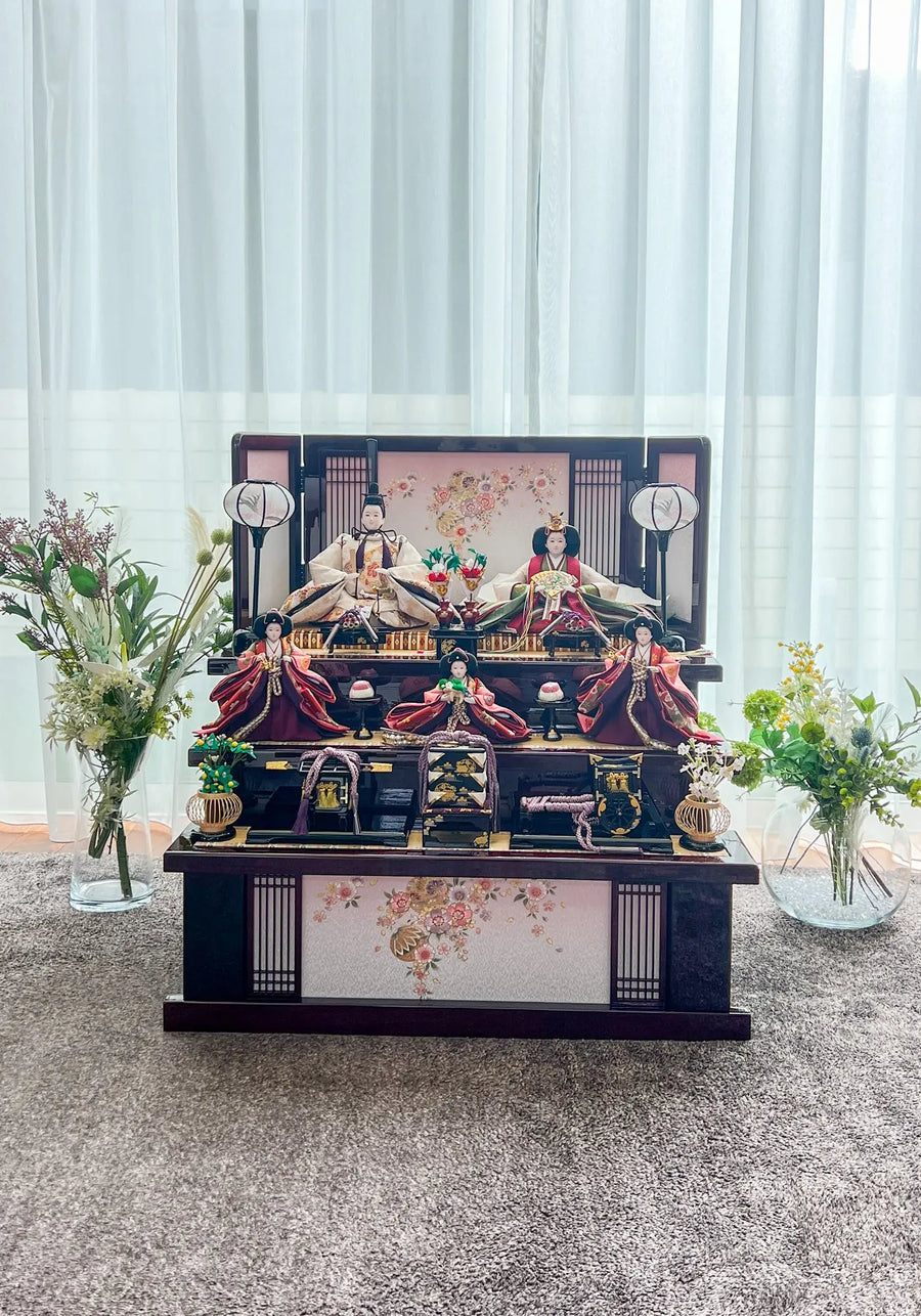 一つの箱にしまえる便利な収納三段飾りの雛人形 雛飾り【お雛様 穂乃花